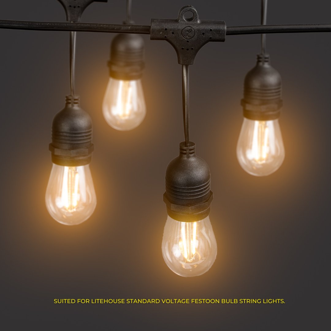 Litehouse 2m Extension Cord Accessory for Plug - In Festoon Bulb String Lights - 220 - 240V, Black - Litehouse