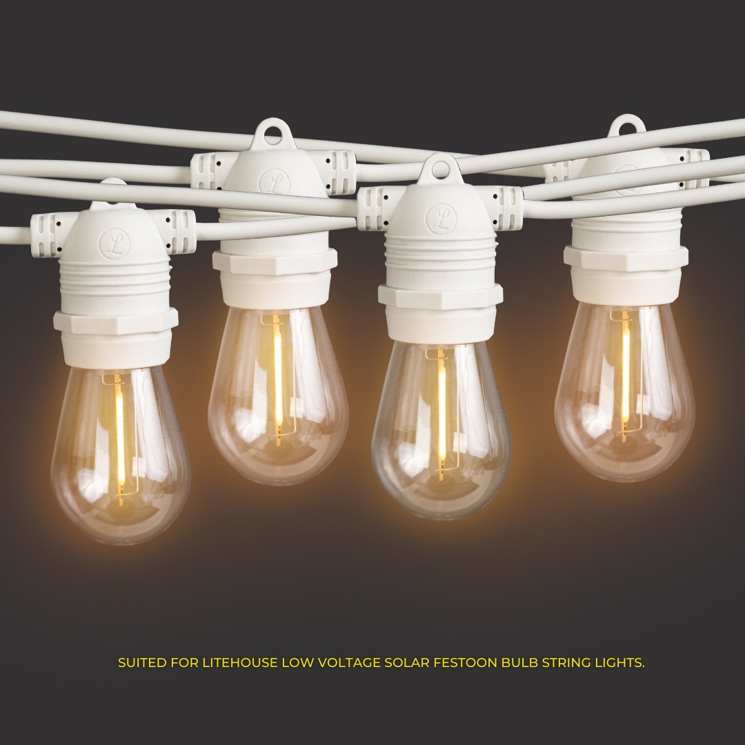 Litehouse 2m Extension Cord Accessory for Solar Festoon Bulb String Lights - 5V, White - Litehouse