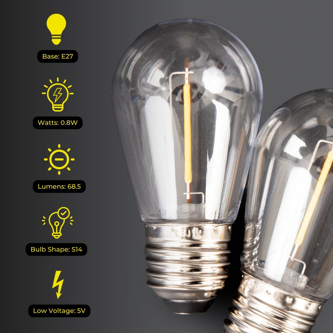 Litehouse Solar Festoon Replacement Bulb - Traditional LED Bulb (S14, E27, 5V) - Litehouse