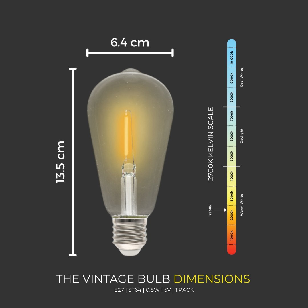 Litehouse Solar Festoon Replacement Bulb - Vintage LED Bulb (ST64, E27, 5V) - Litehouse