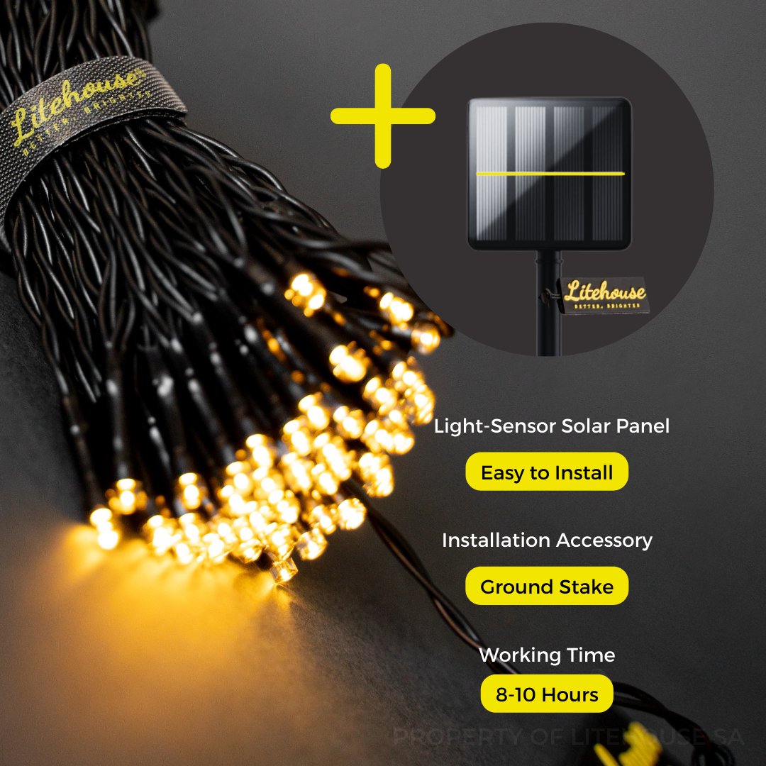 Litehouse Solar Outdoor LED Fairy Lights - Black String - Litehouse