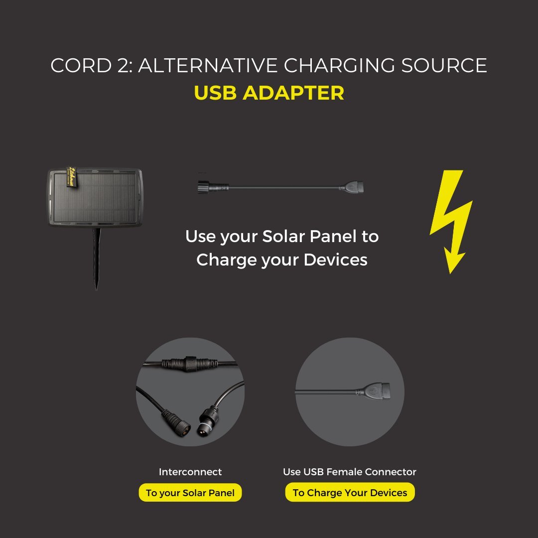 Litehouse USB Adapter Cord Accessory for Solar Festoon Bulb String Lights - 5V, Black - Litehouse