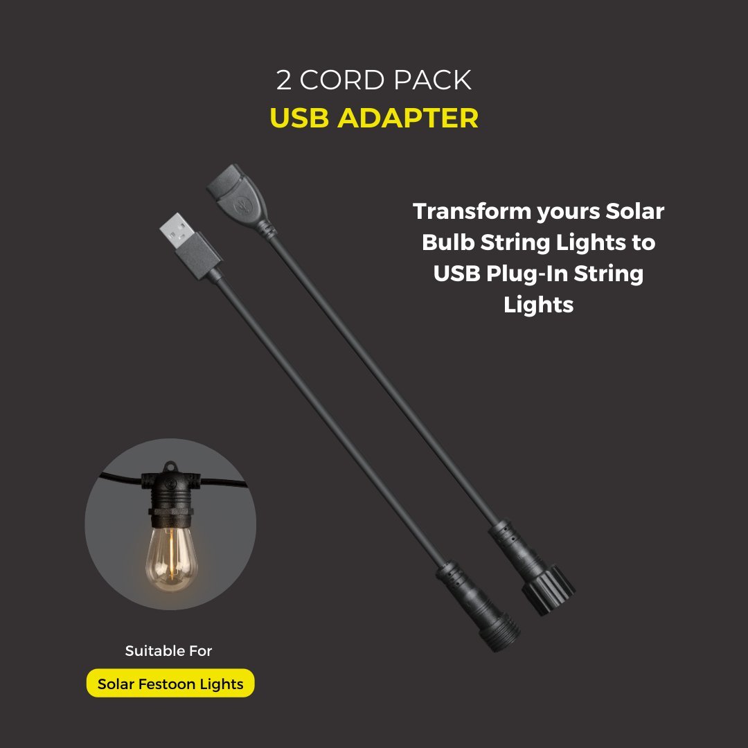 Litehouse USB Adapter Cord Accessory for Solar Festoon Bulb String Lights - 5V, Black - Litehouse