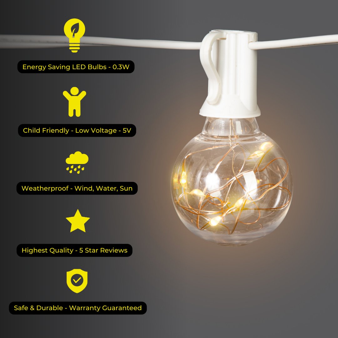 Litehouse USB Mini Bulb String Lights - Classic Copper Wire LED Bulbs, White - Litehouse