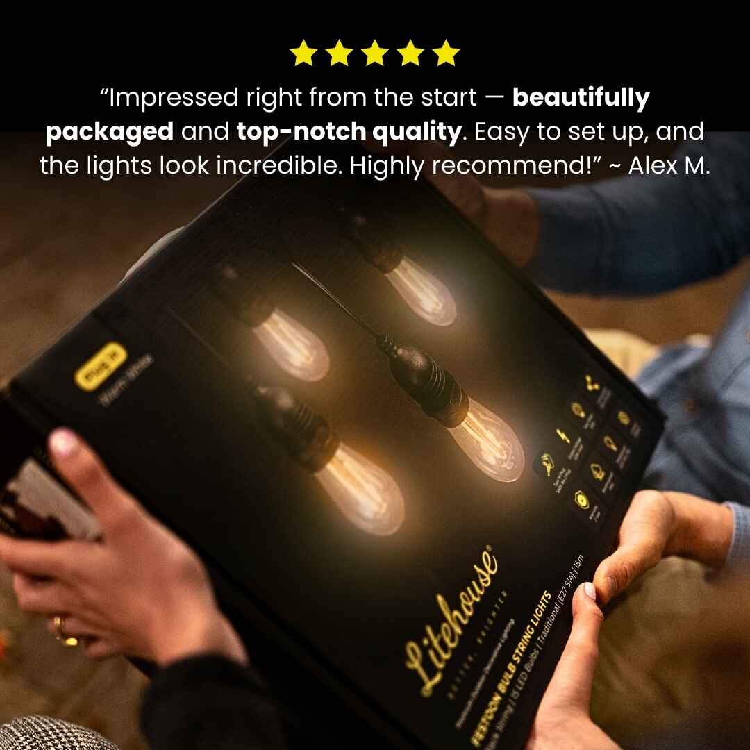 Plug - In Festoon Bulb String Lights - Traditional Bulb, Black - Litehouse