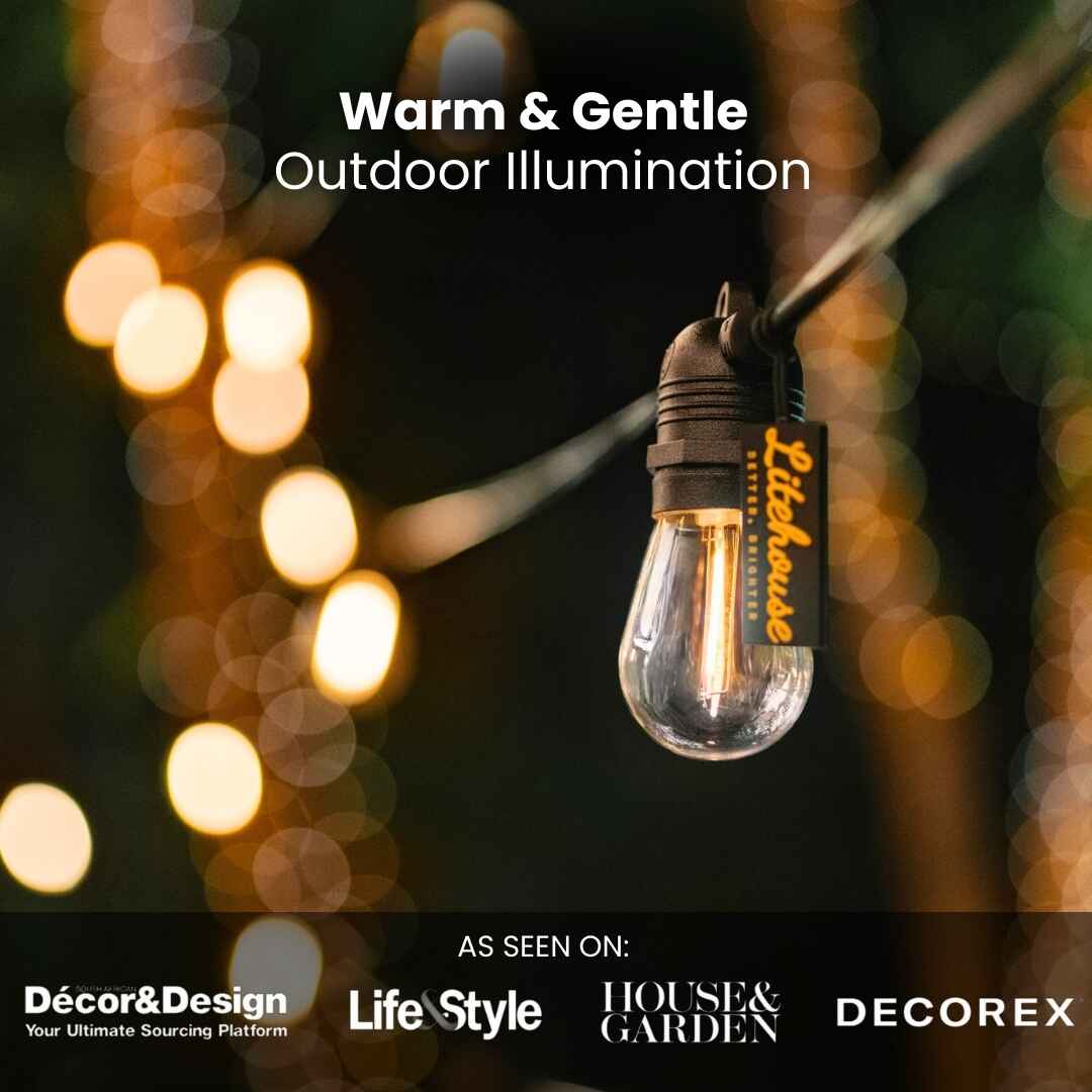 Solar Festoon Bulb String Lights - Traditional Bulbs, Black - Litehouse