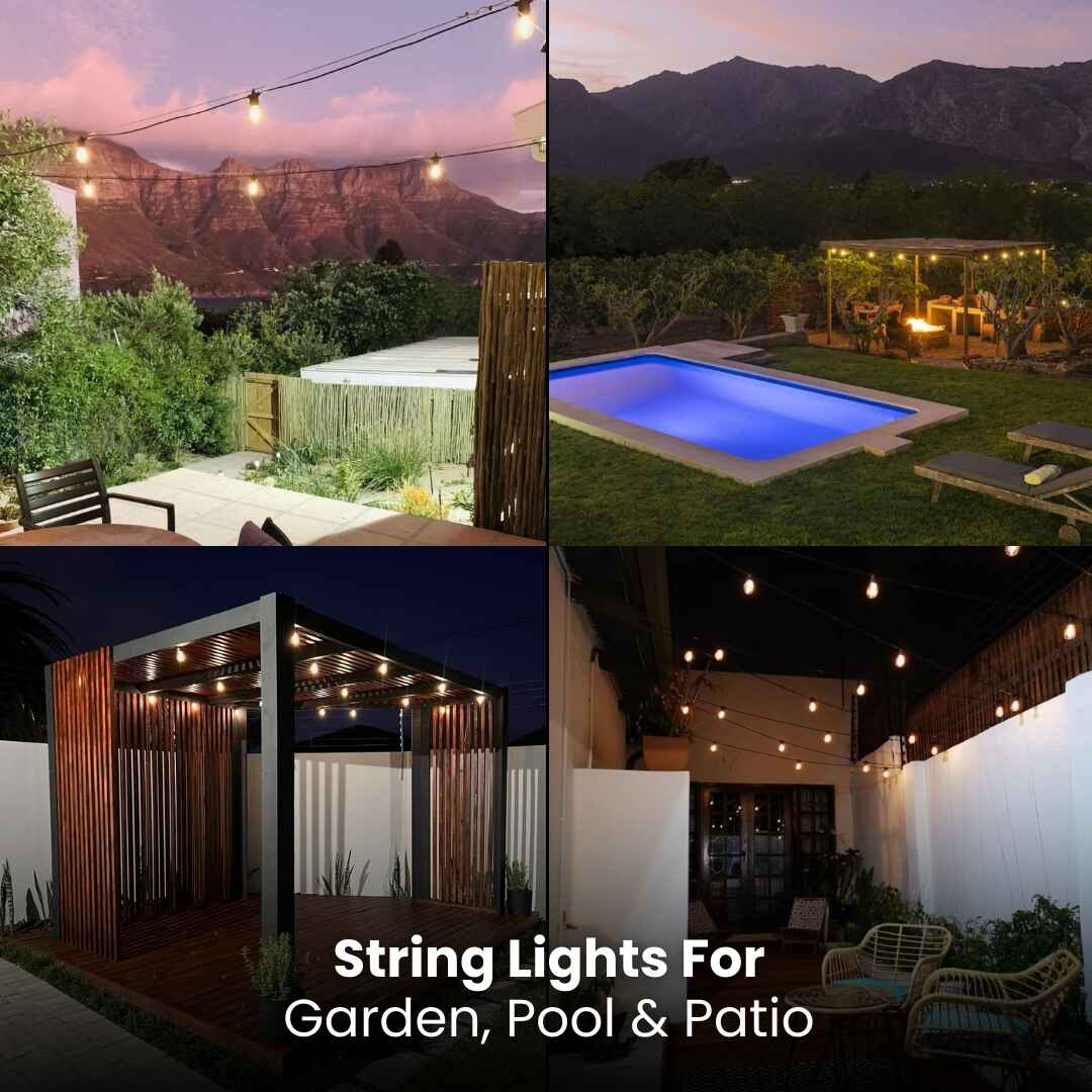 Solar Festoon Bulb String Lights - Traditional Bulbs, Black - Litehouse