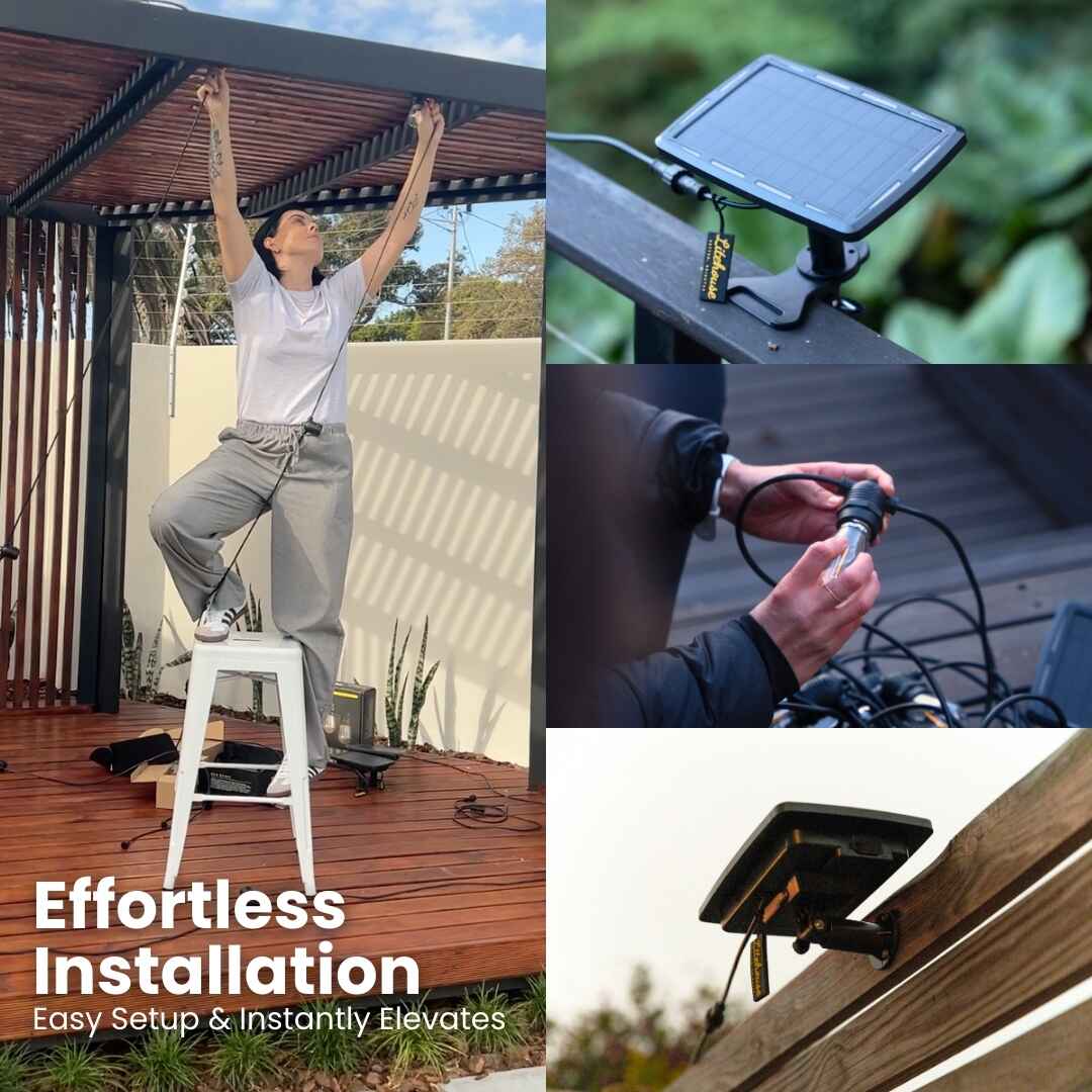 Solar Festoon Bulb String Lights - Traditional Bulbs, Black - Litehouse