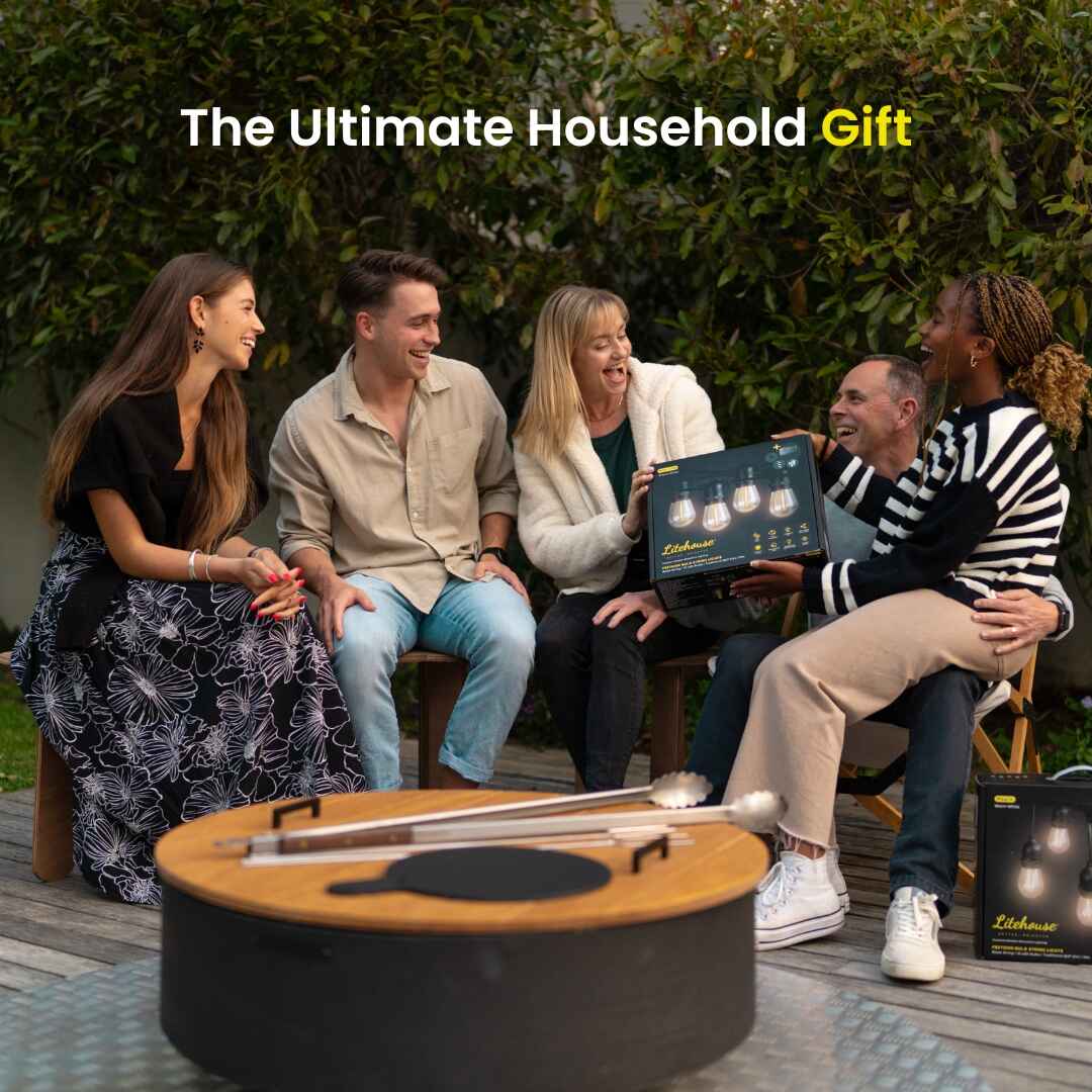 Solar Festoon Bulb String Lights - Traditional Bulbs, Black - Litehouse