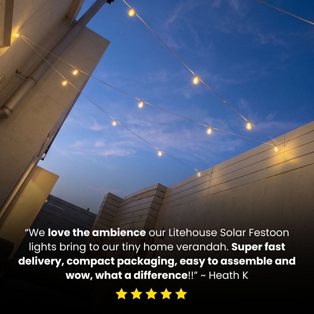 Solar Festoon Bulb String Lights - White - Litehouse (Pty) Ltd