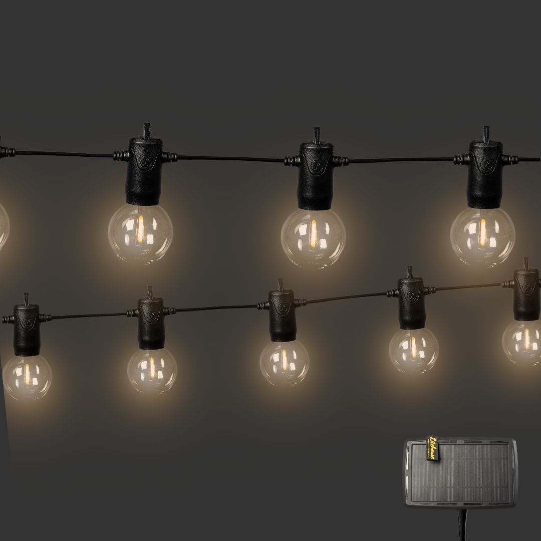 Solar Mini Outdoor Bulb String Lights - Classic LED Bulbs, Black - Litehouse (Pty) Ltd