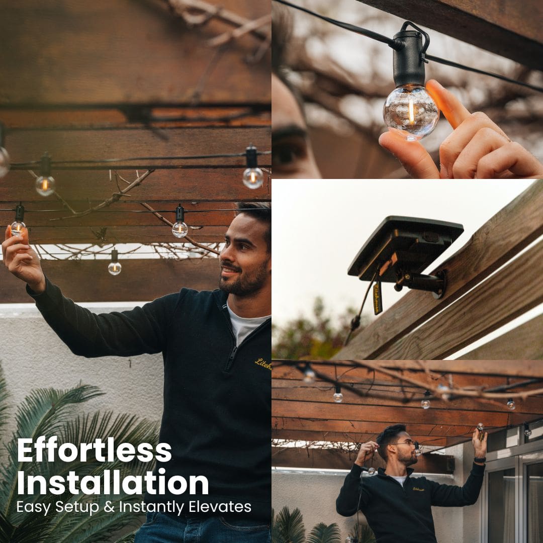 Solar Mini Outdoor Bulb String Lights - Classic LED Bulbs, Black - Litehouse (Pty) Ltd