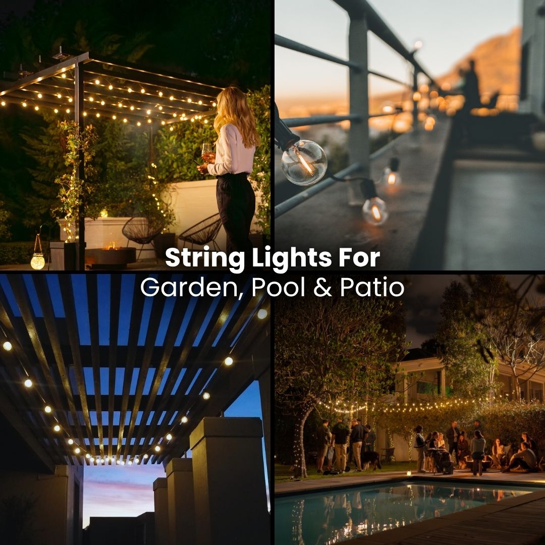 Solar Mini Outdoor Bulb String Lights - Classic LED Bulbs, Black - Litehouse (Pty) Ltd
