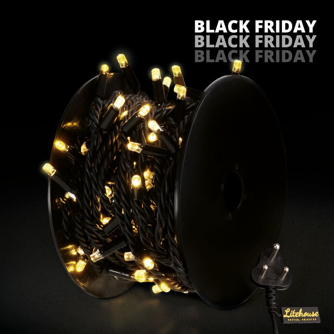 Outdoor Heavy Duty Fairy Lights 10m Warm White - Black String