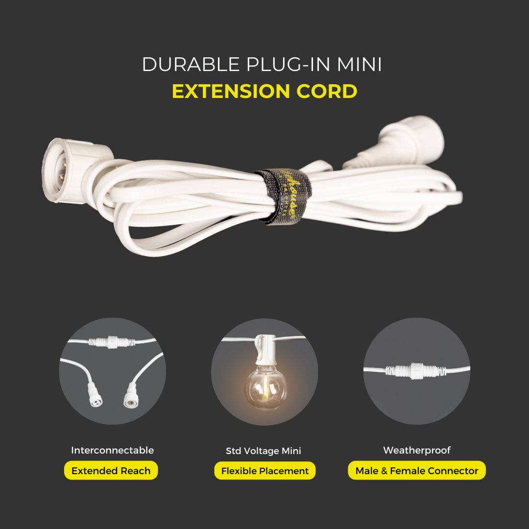 Litehouse 2m Extension Cord Accessory for Plug - In Mini Bulb String Lights - 220 - 240V, White - Litehouse