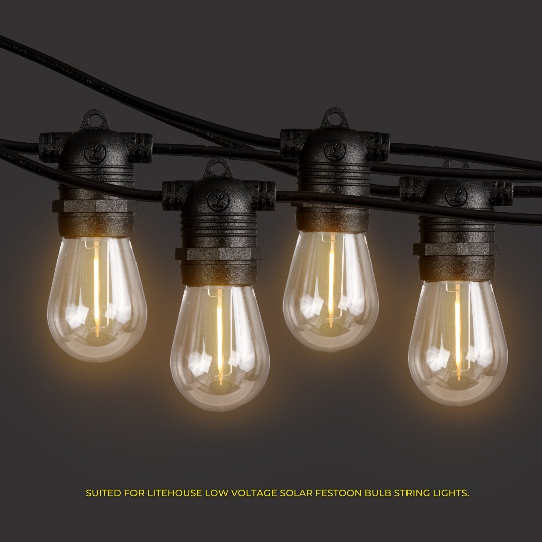 Litehouse 2m Extension Cord Accessory for Solar Festoon Bulb String Lights - 5V, Black - Litehouse