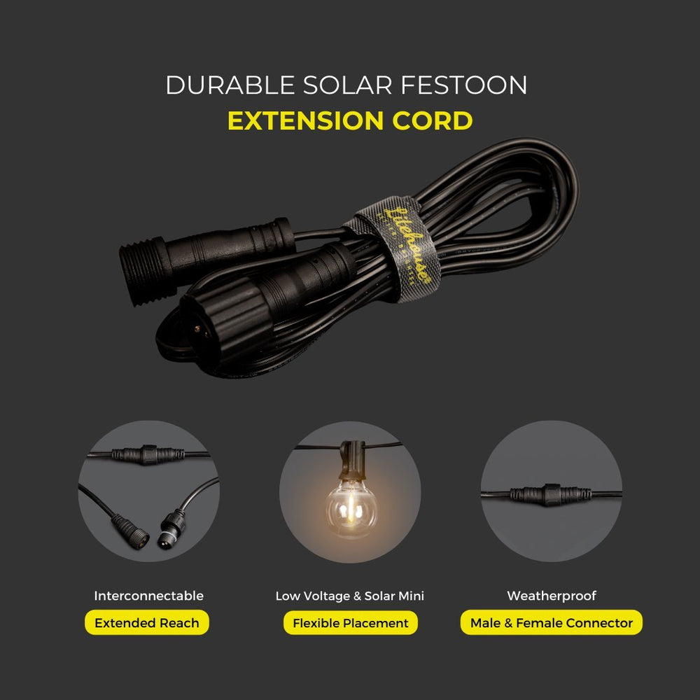 Small Extendable String 2m Extension Cord for USB Mini Bulb String Lights - 5V, Black