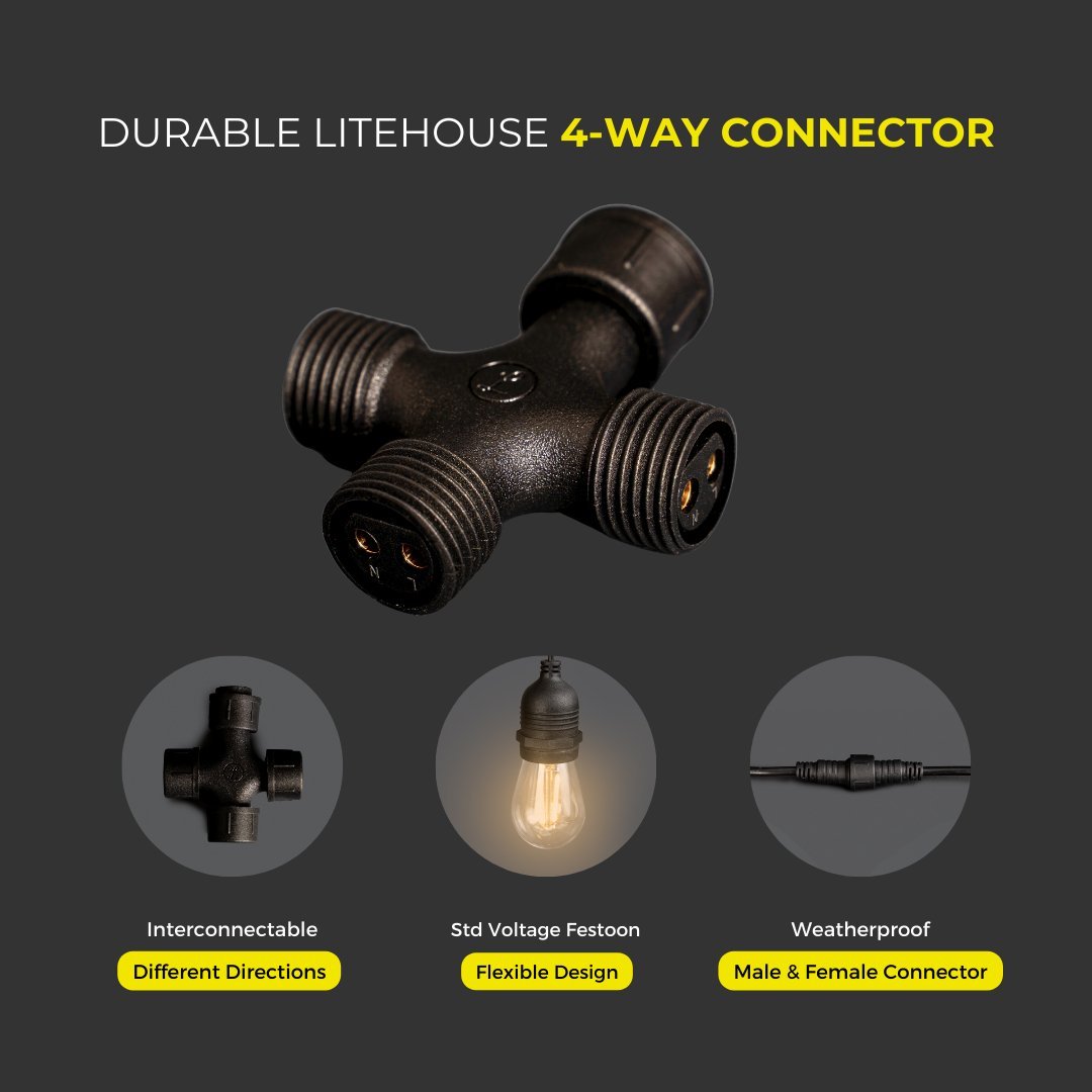 Litehouse 4 - Way Connector for Plug - In Festoon Bulb String Lights - 220 - 240V - Litehouse