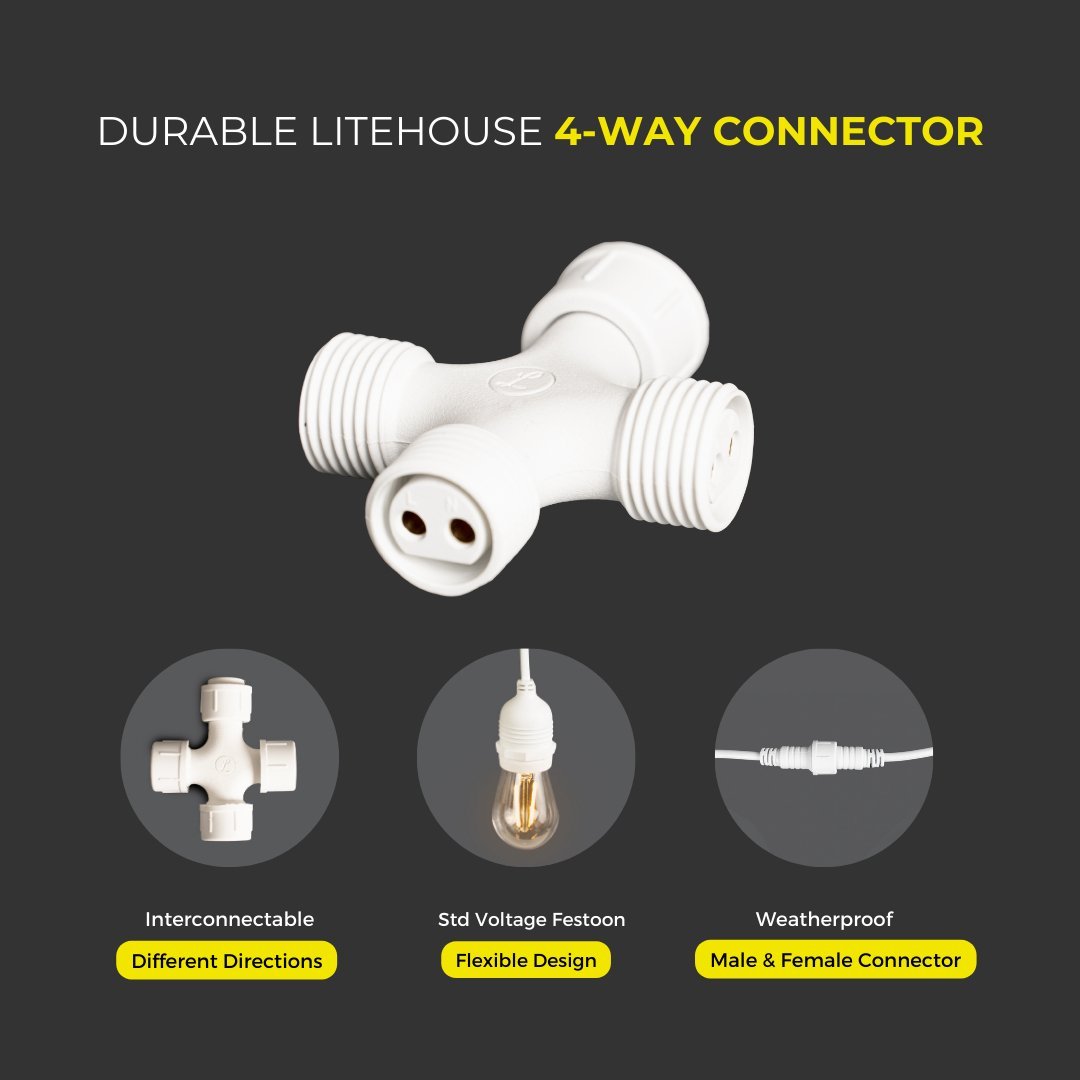Litehouse 4 - Way Connector for Plug - In Festoon Bulb String Lights - 220 - 240V - Litehouse