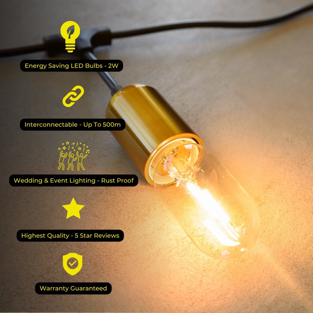 Litehouse Gold Socket Plug - In Festoon Bulb String Light - Modern LED Bulb, Black - Litehouse