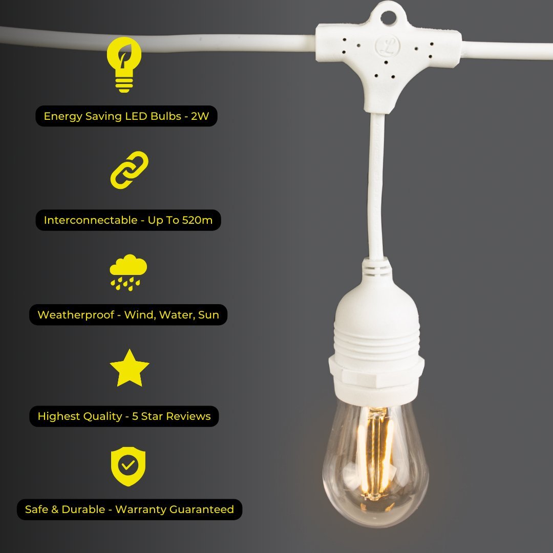 Litehouse Plug - In Festoon Outdoor Bulb String Lights - Traditional LED Bulb, White - Litehouse