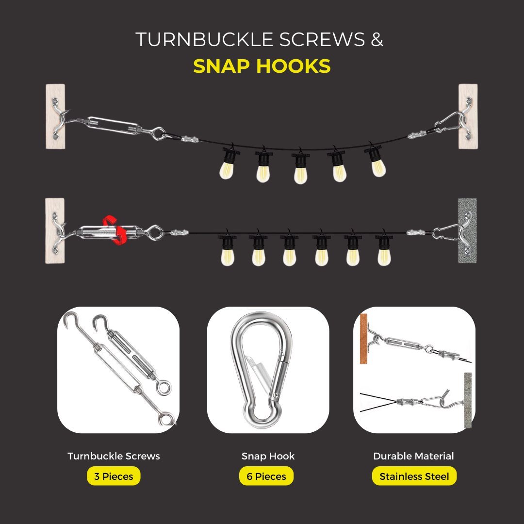 Litehouse Set Up Kit for Hanging Long Distance Bulb String Lights - 30 Piece - Litehouse