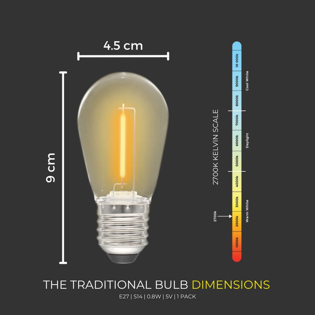 Litehouse Solar Festoon Replacement Bulb - Traditional LED Bulb (S14, E27, 5V) - Litehouse