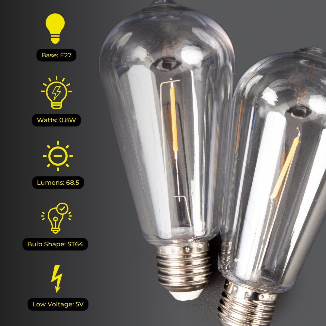 Litehouse Solar Festoon Replacement Bulb - Vintage LED Bulb (ST64, E27, 5V) - Litehouse