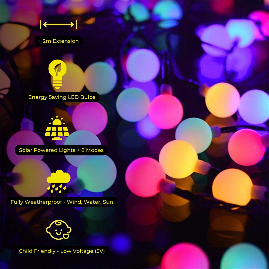 Litehouse Solar Outdoor LED Fairy Lights - Colourful Bubble Ball - Litehouse