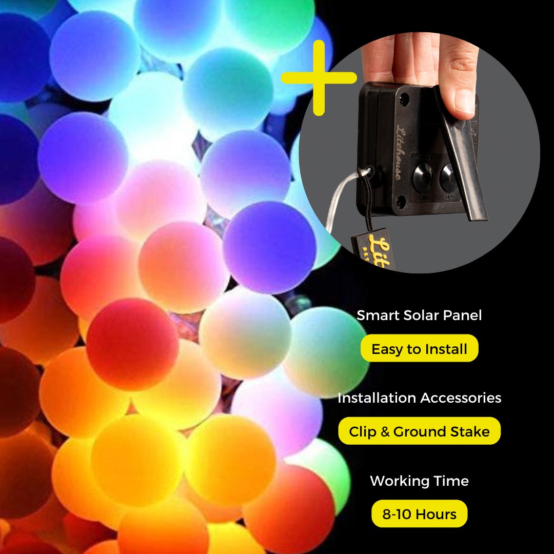 Litehouse Solar Outdoor LED Fairy Lights - Colourful Bubble Ball - Litehouse