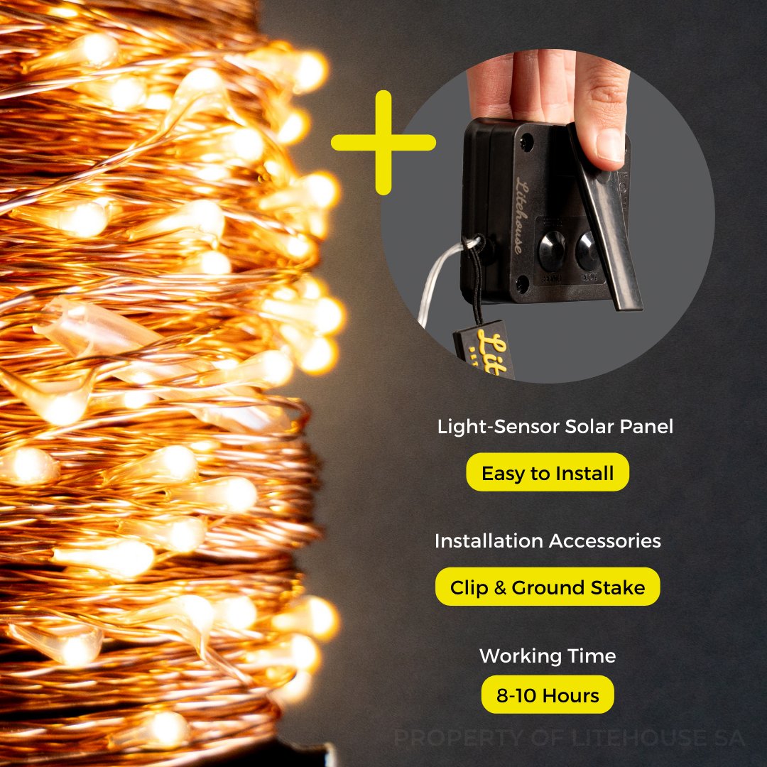 Litehouse Solar Outdoor LED Fairy Lights - Copper Wire - Litehouse