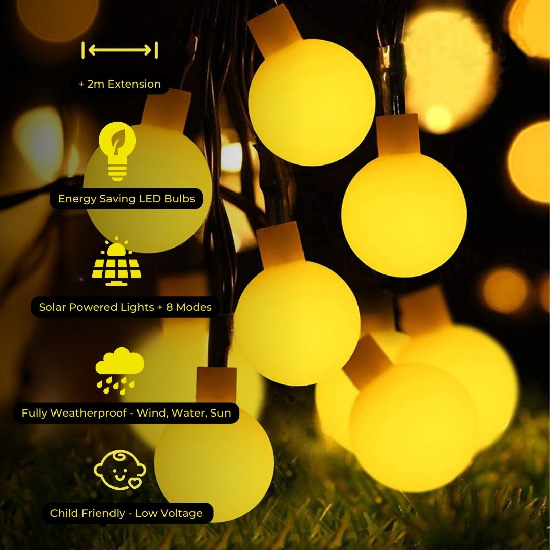 Litehouse Solar Outdoor LED Fairy Lights - White Bubble Ball - Litehouse