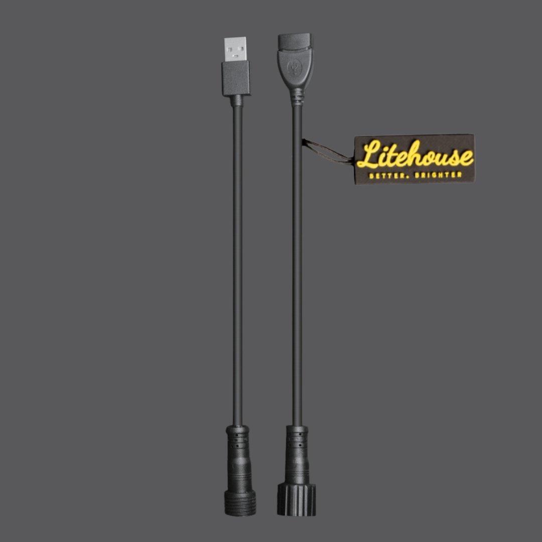 Litehouse USB Adapter Cord Accessory for Solar Festoon Bulb String Lights - 5V, Black - Litehouse