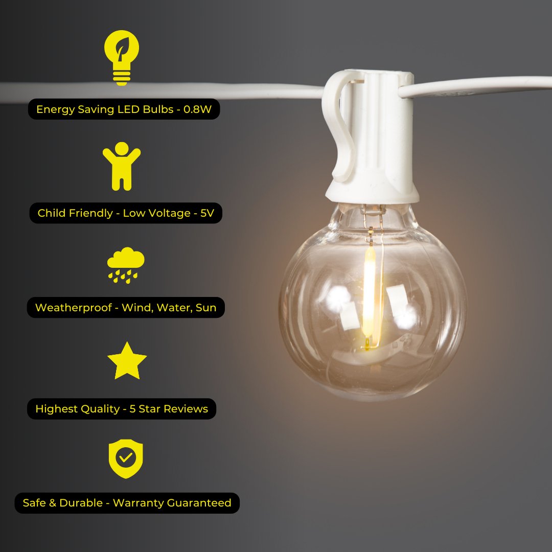 Litehouse USB Mini Bulb String Lights - Classic LED Bulbs, White - Litehouse