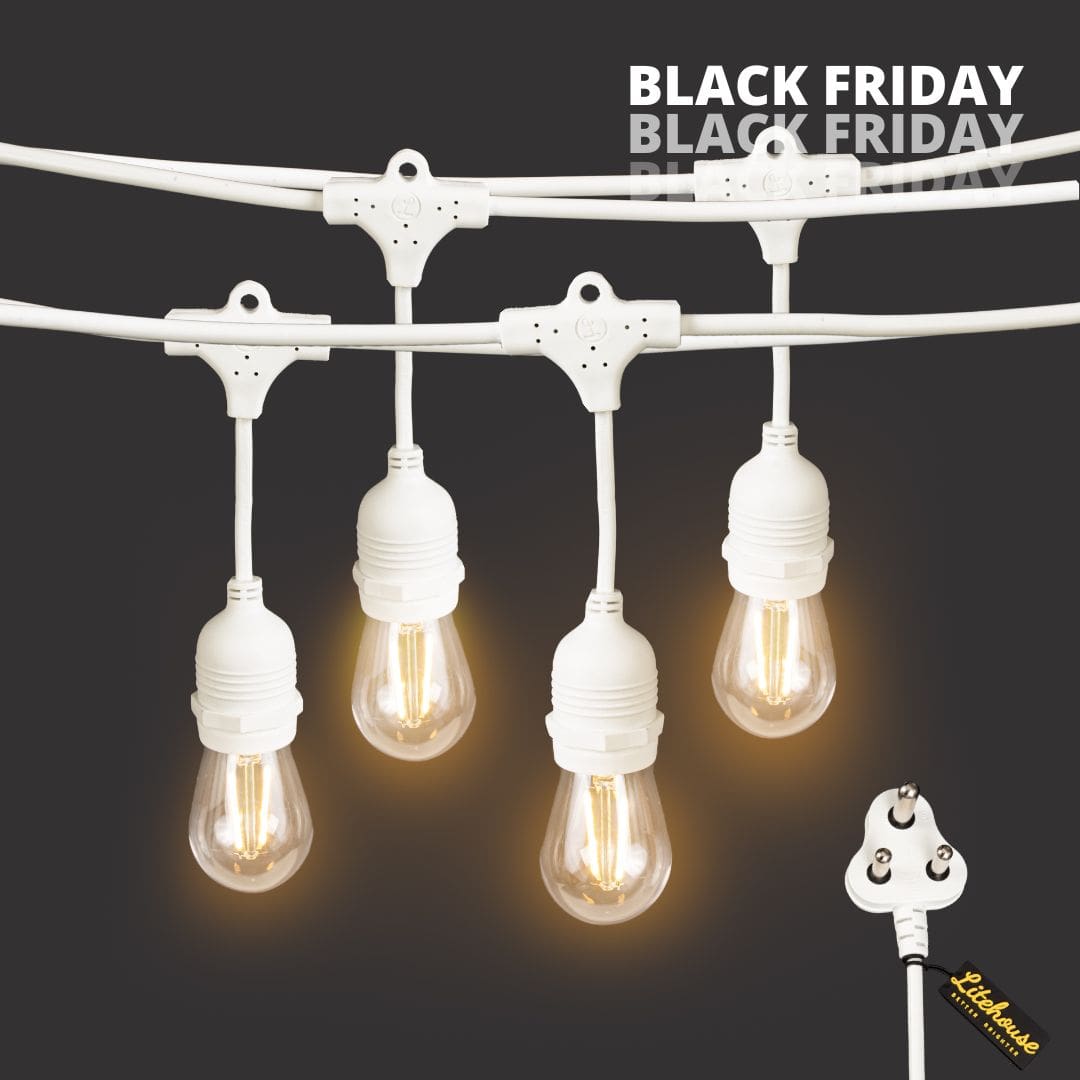 Plug - In Festoon Bulb String Lights 50cm Bulb Spacing - Traditional Bulbs, White - Litehouse (Pty) Ltd