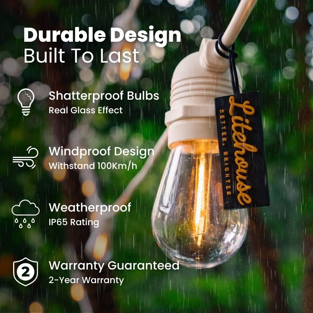 Solar Festoon Bulb String Lights - White - Litehouse (Pty) Ltd