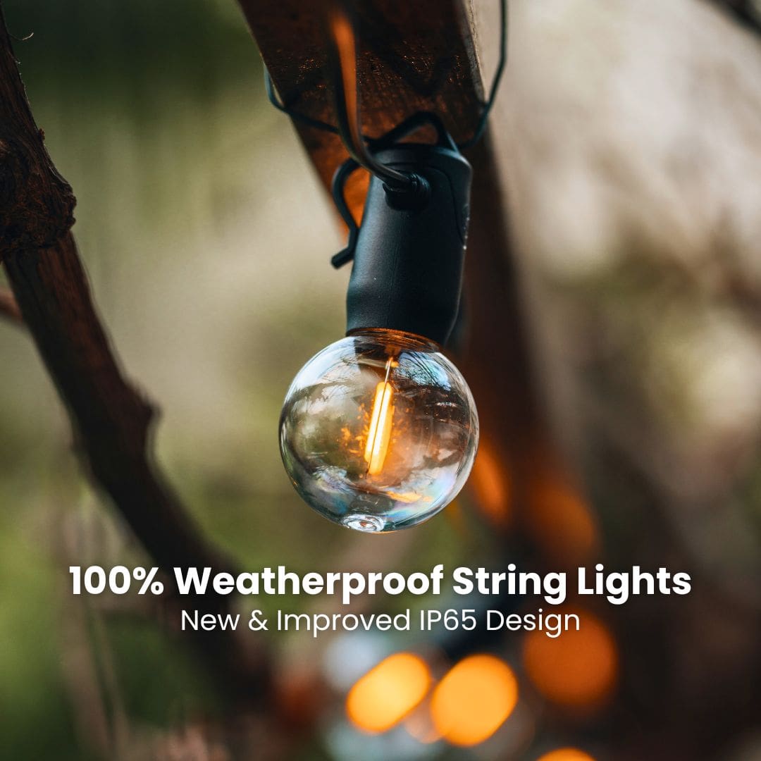 Solar Mini Outdoor Bulb String Lights - Classic LED Bulbs, Black - Litehouse (Pty) Ltd