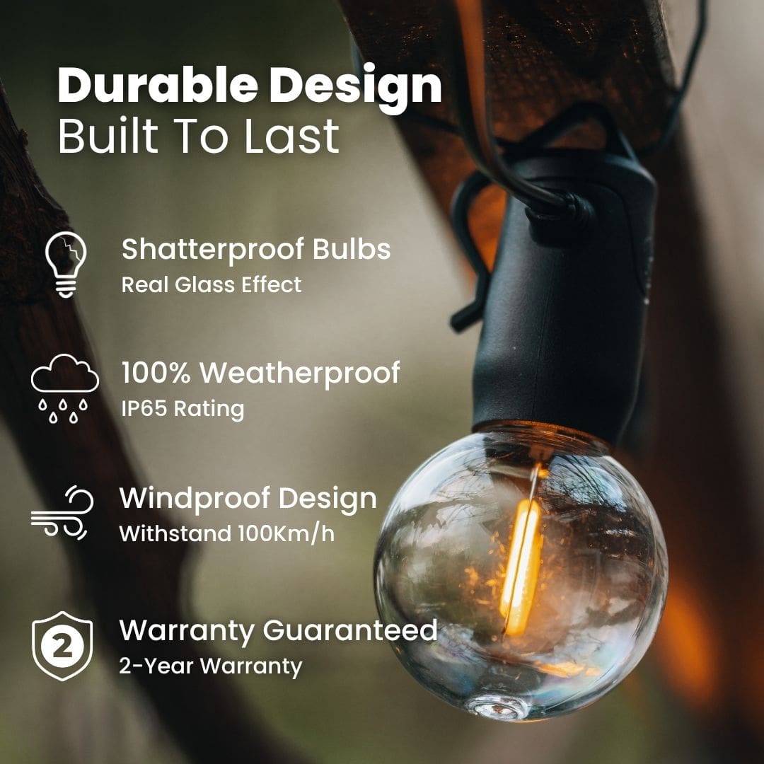 Solar Mini Outdoor Bulb String Lights - Classic LED Bulbs, Black - Litehouse (Pty) Ltd